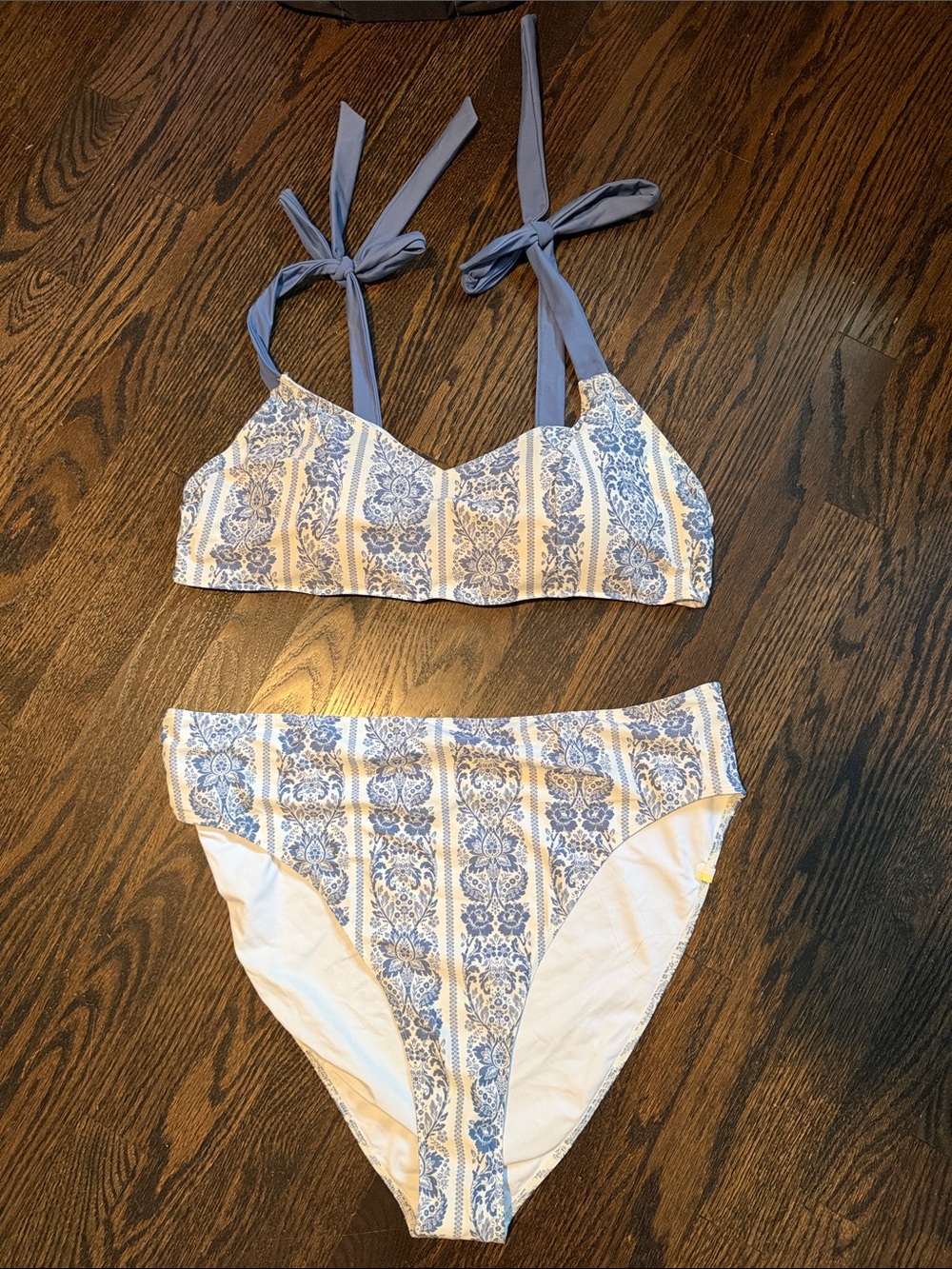 summersalt Blue & White Striped Floral Bikini Set